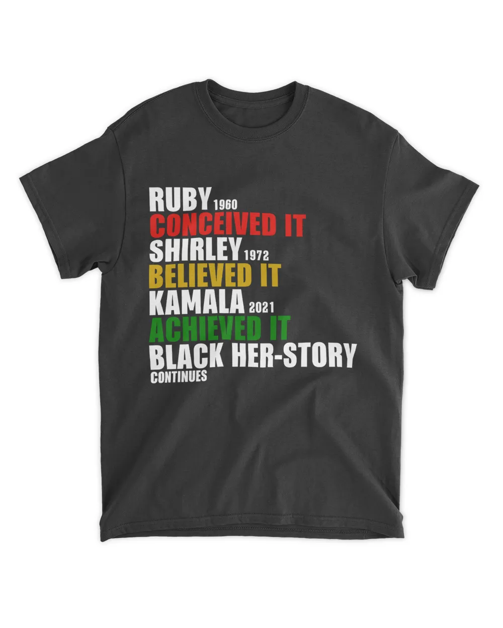 Ruby 1960 conceived it shirley 1972 believed it Kamala 2021 achieved it black her-story continues shirt