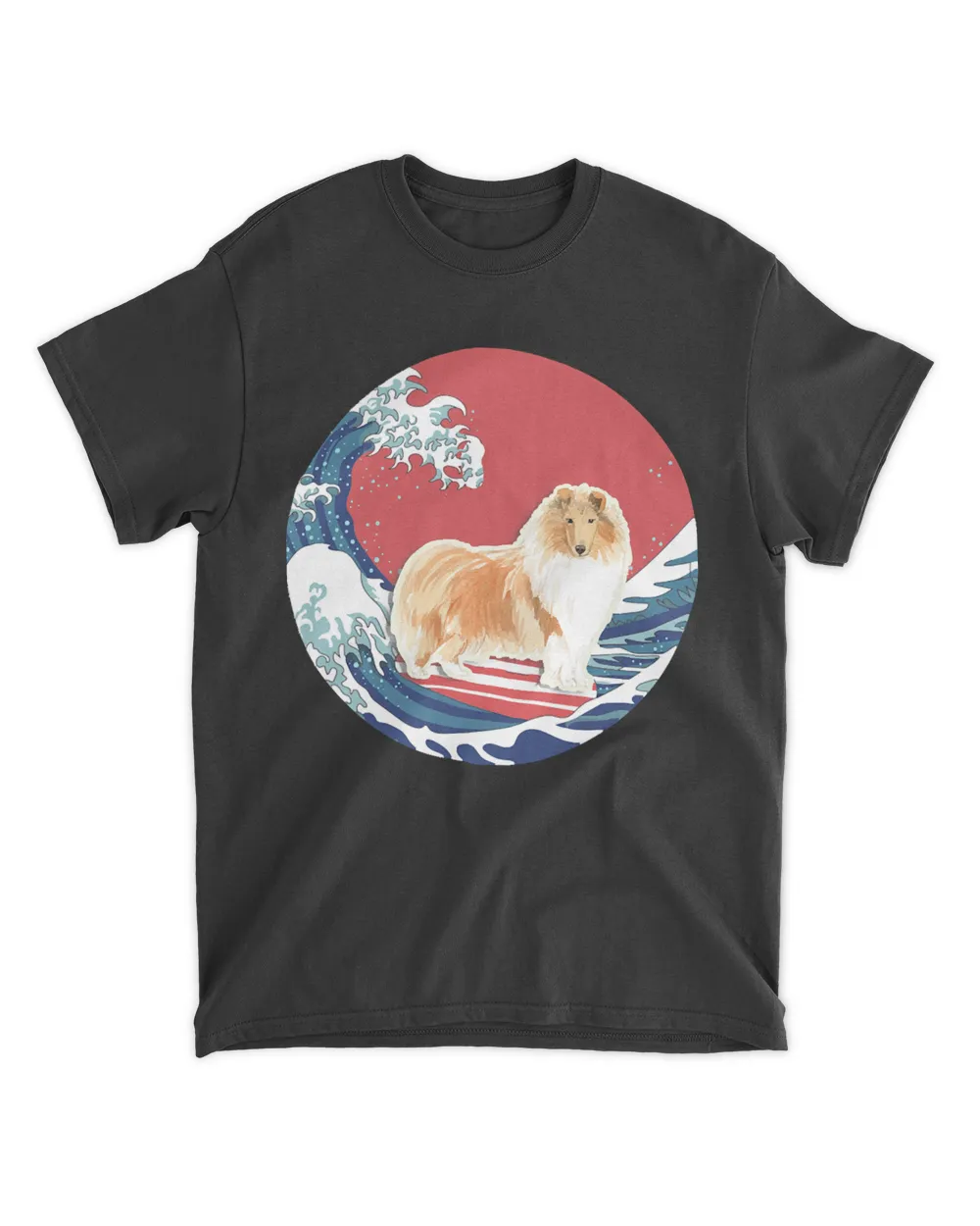Rough Collie T- Shirt Rough Collie Gifts - Ocean Waves Surfing Rough Collie.  Gifts For Rough Collie Moms, Dads & Owners T- Shirt