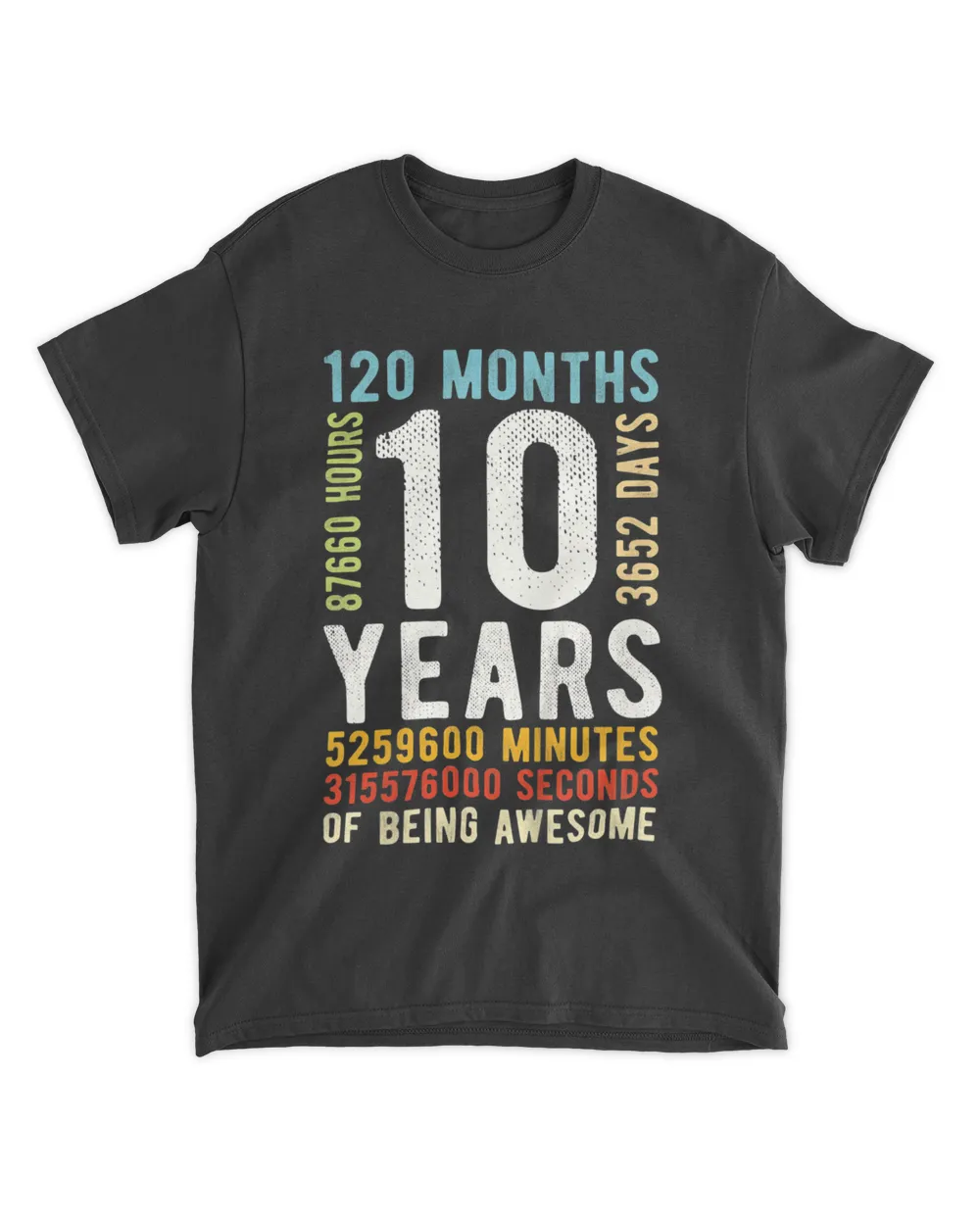Kids 10th Birthday 10 Years Old Vintage Retro 120 Months T-Shirt