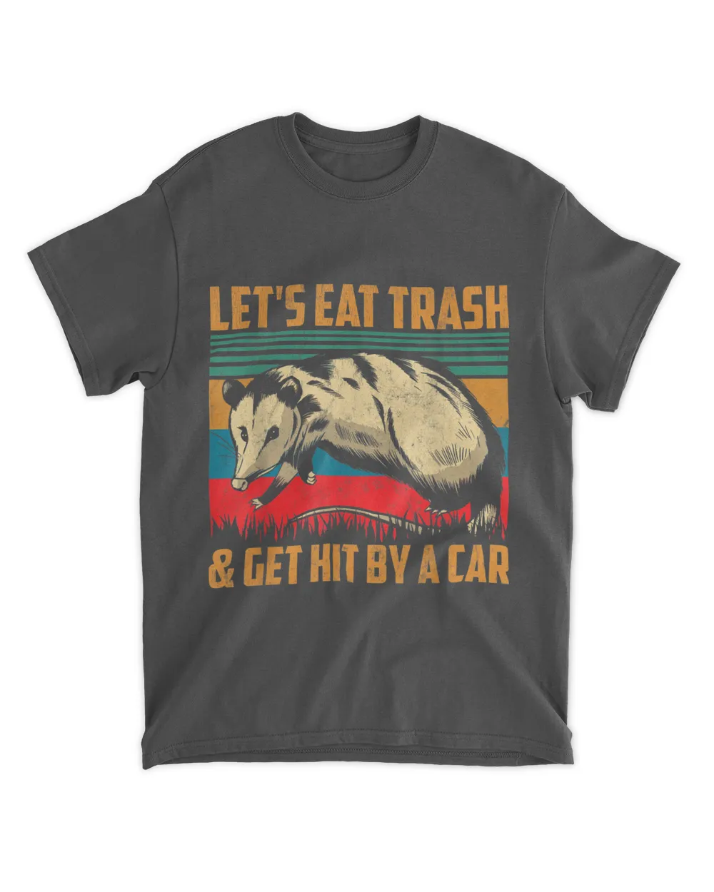 Vintage Let's Eat Trash and Get Hit by a Car Retro Opossum T-Shirt