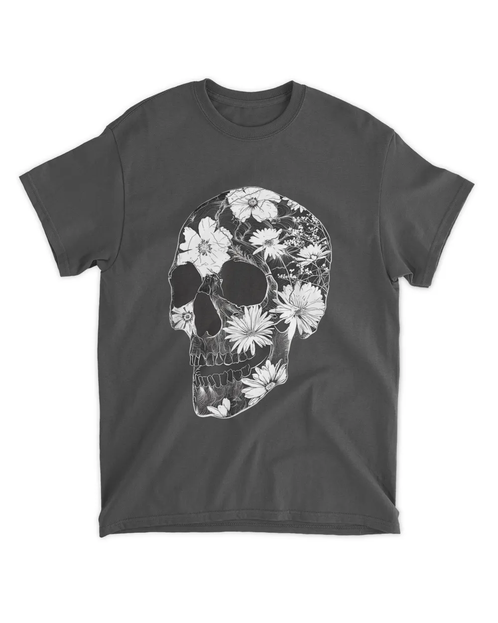 Vintage Rock Love With Beautiful Floral Skull T-Sh