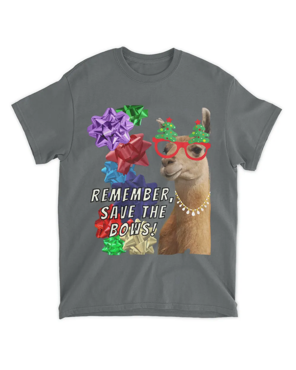 Funny Llama mama recycles Christmas celebration bows graphic