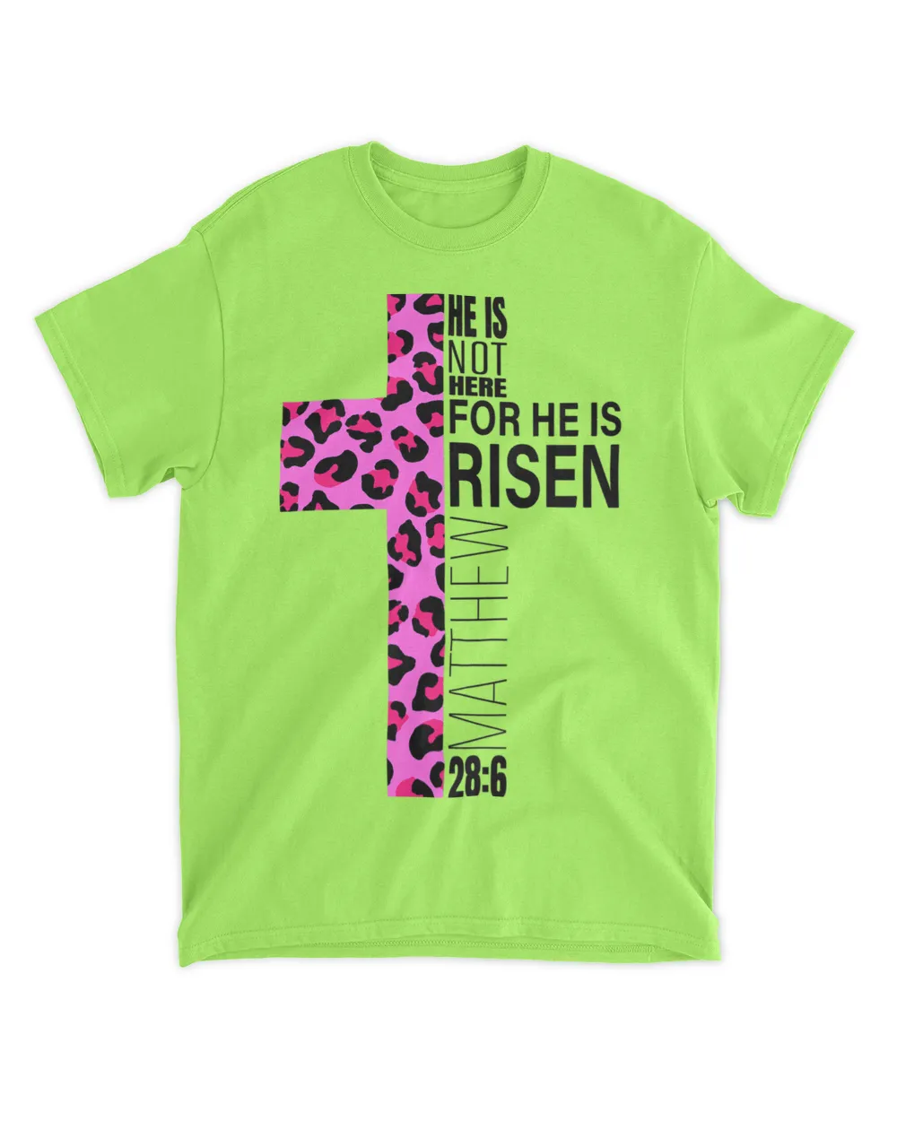Christian Cross Pink Cheetah Print Easter Verse He Is Risen