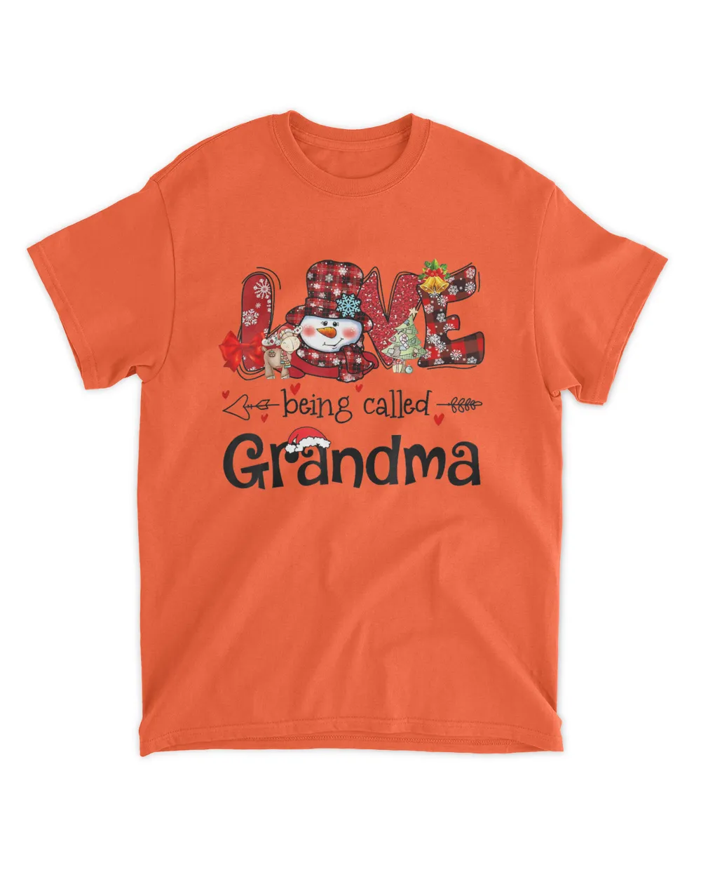 Love being called Grandma Snowman Christmas Red Plaid Xmas T-Shirt