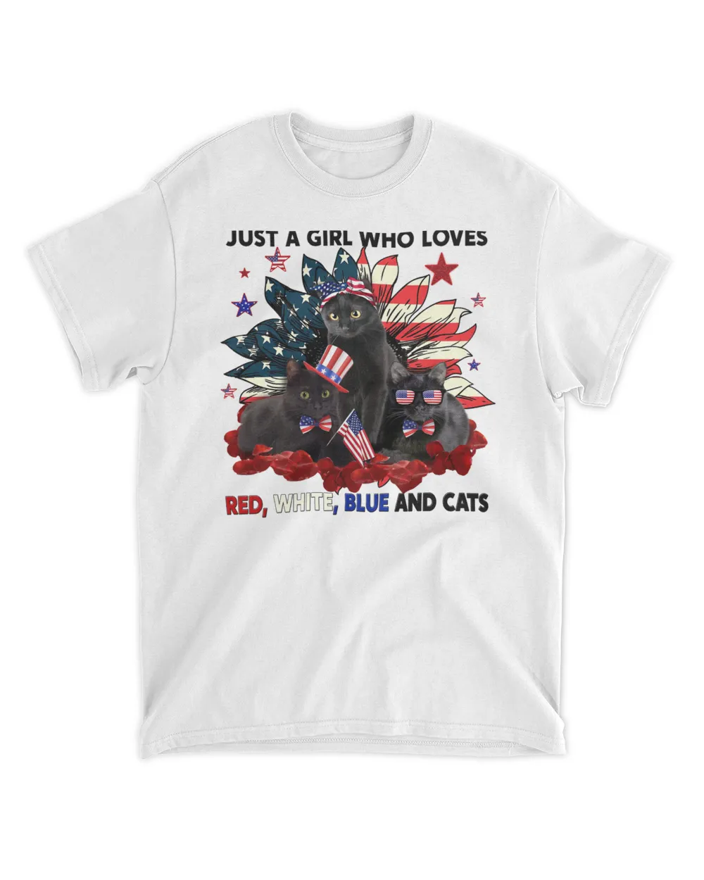Black Cat Independence Red White And Blue Unisex Standard T-Shirt white s