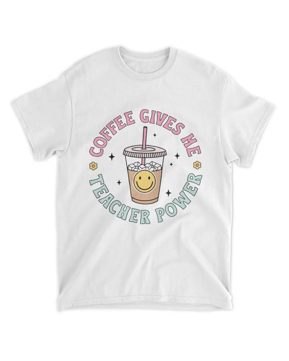Retro Groovy Coffee give me Teacher powers Back to school T-Shirt 1