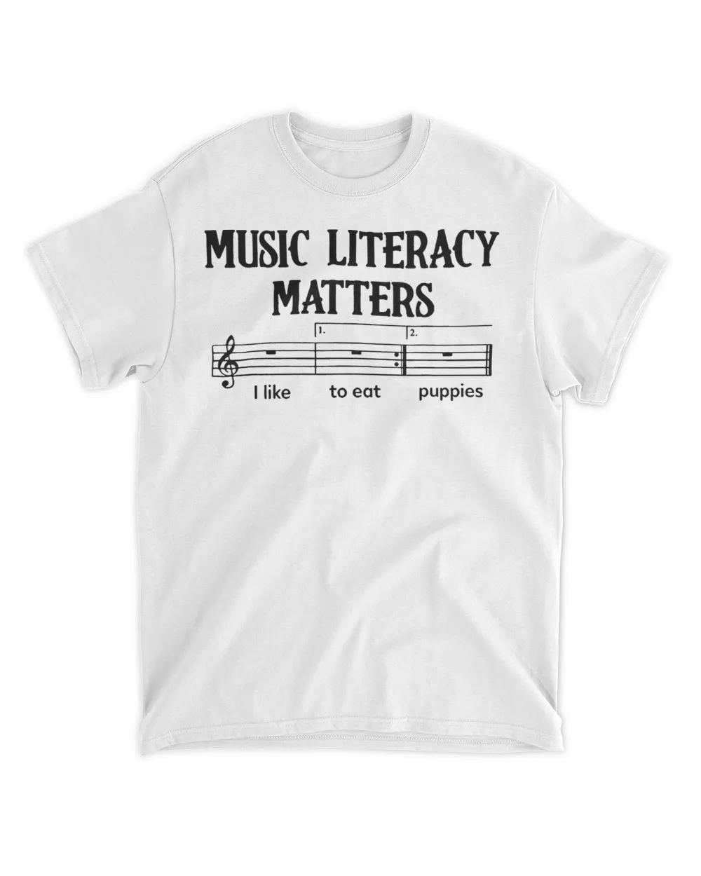 Music literacy matters I like to eat puppies shirt