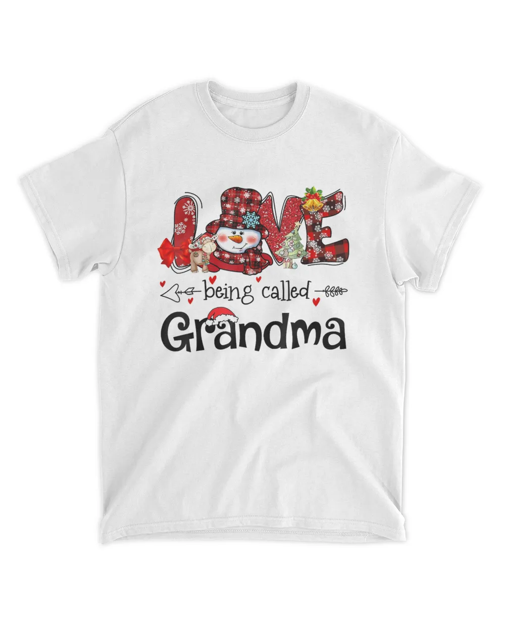 Love being called Grandma Snowman Christmas Red Plaid Xmas T-Shirt