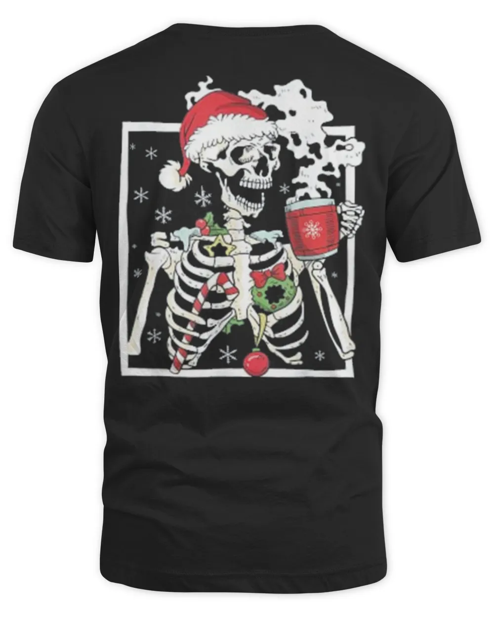 Christmas Skeleton With Smiling Skull Drinking Coffee Latte Shirt