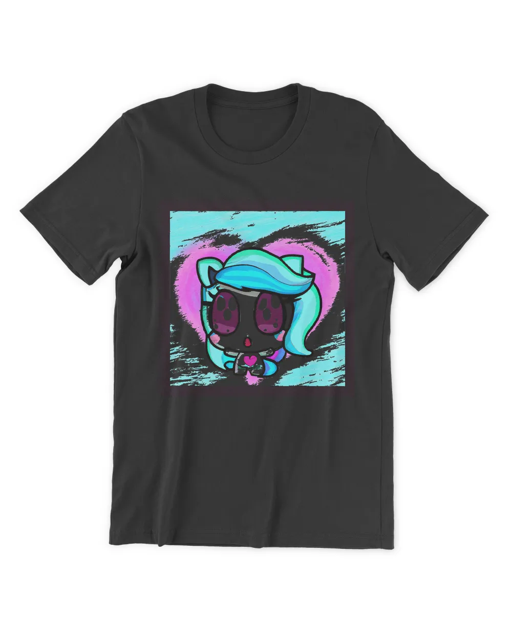 Anime Chibi Kawaii Pony With With Blue Hair Purple Heart