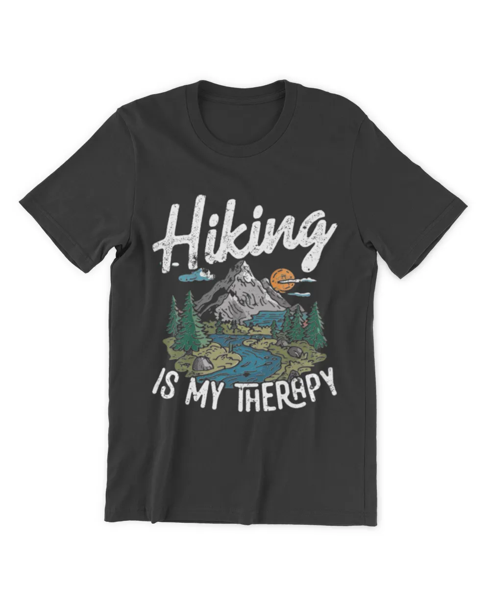 Funny Camping Gift - Hiking Is My Therapy - Mountain View Retro Design Classic T-Shirt