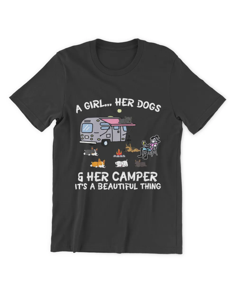A Girl Her Dogs And Her Camper Funny Camping Gifts