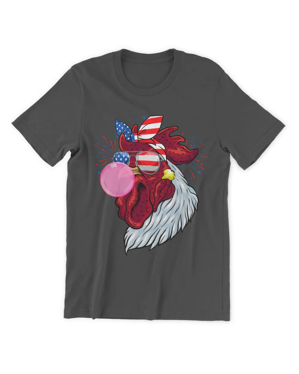 Funny Chicken Blowing Bubble Gum USA Flag Indepedence Day