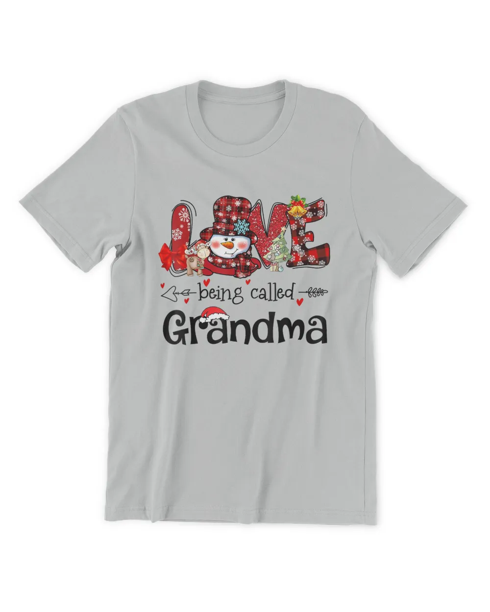 Love being called Grandma Snowman Christmas Red Plaid Xmas T-Shirt