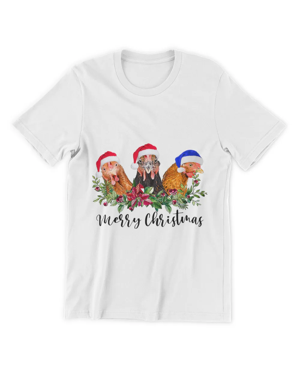 Merry Christmas Chicken Shirt Santa Hat Lights Xmas Funny 23