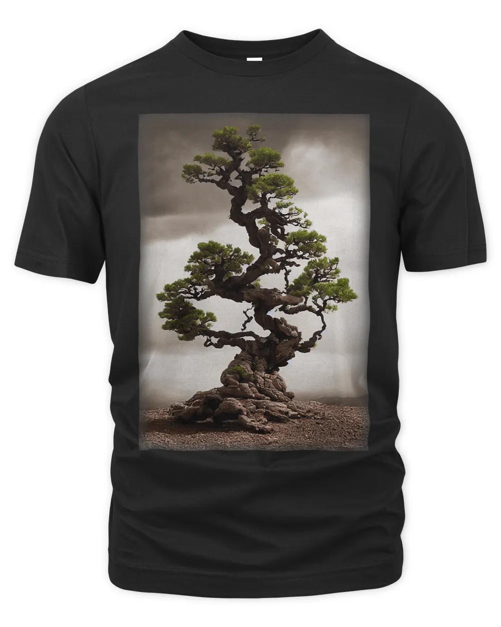 Single Bonsai Gnarled Tree In Rocky Outcrop Desert Landscape