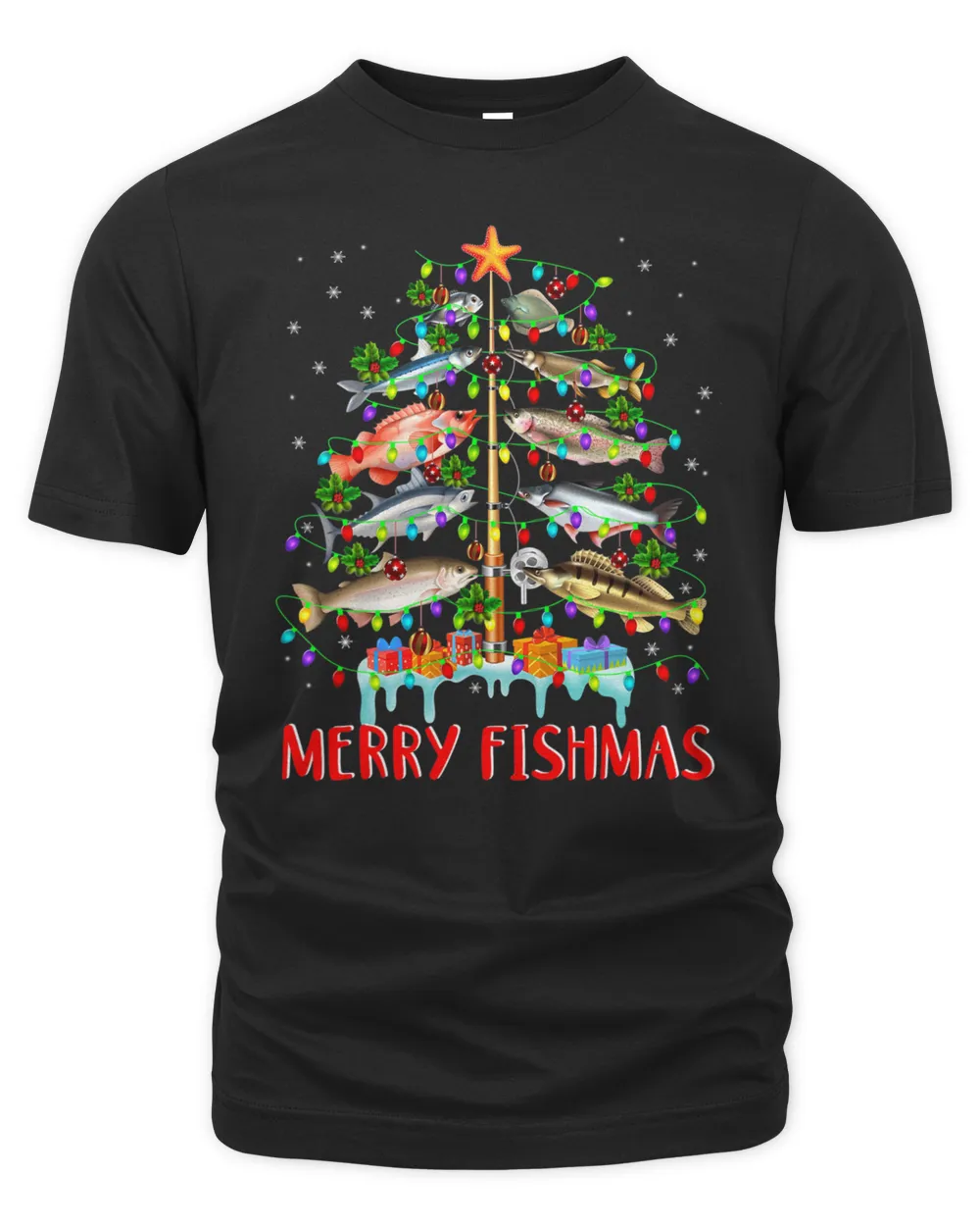 Funny Fishing Christmas Unisex Premium T-Shirt black s