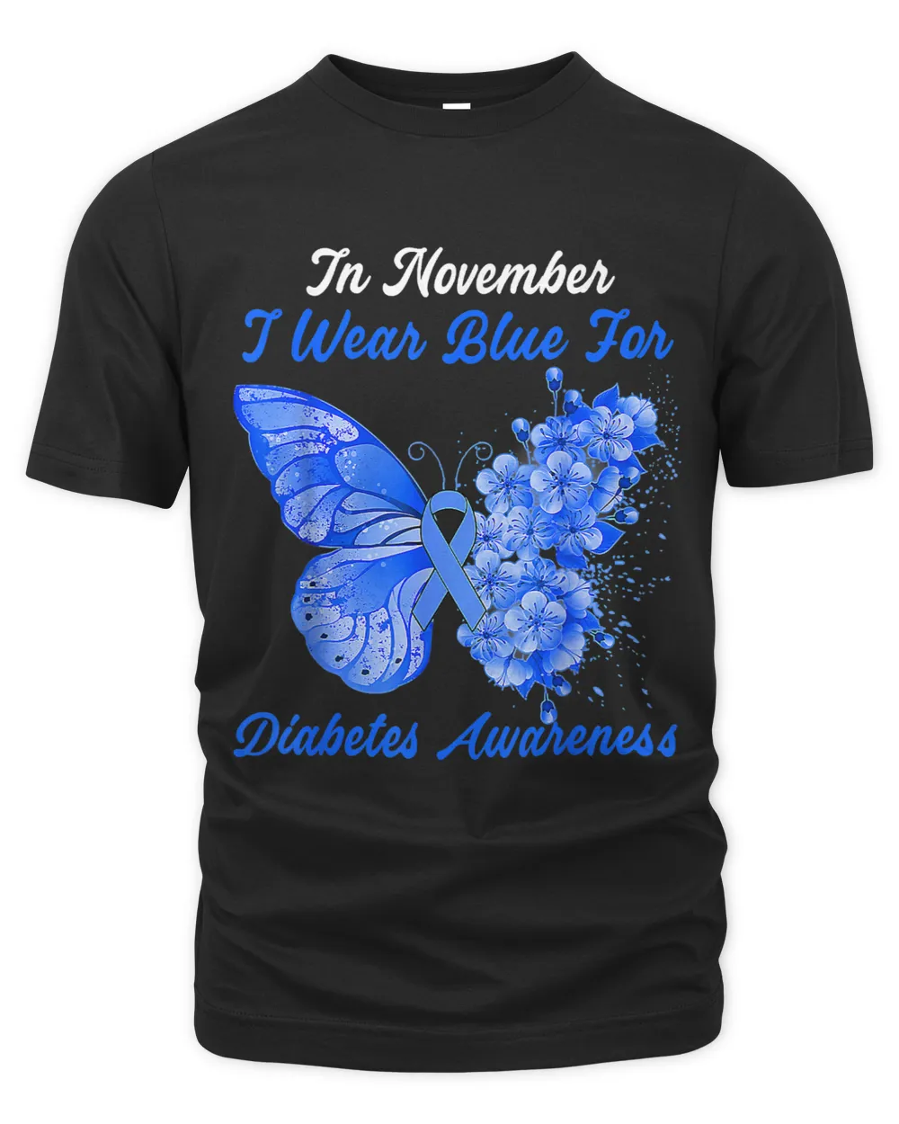 I Wear Blue For Diabetes Awareness Blue Ribbon Butterfly