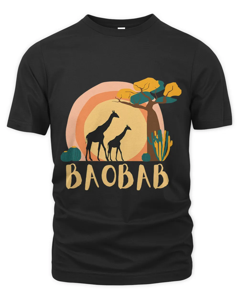 African Tree Sun Giraffe Desert Baobab Unisex Premium T-Shirt black s