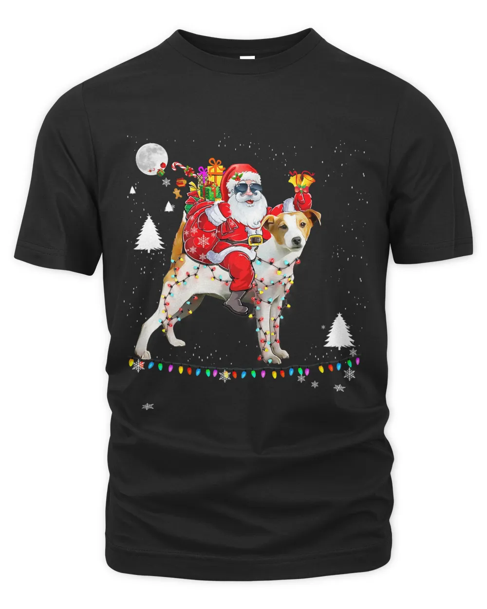 Christmas Santa Claus Riding Jack Russell Light Xmas Holiday T-Shirt