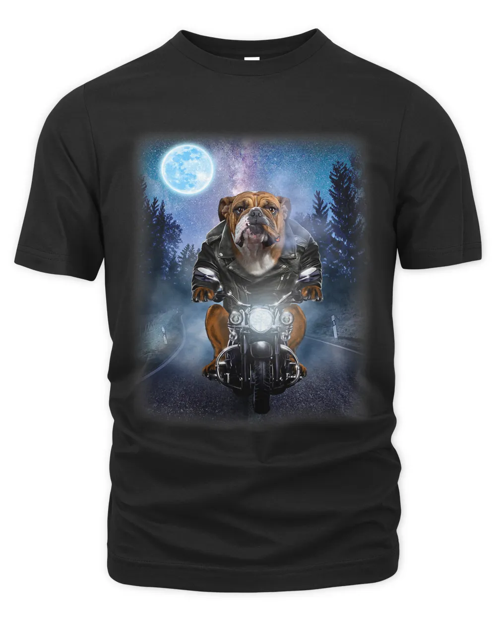 English Bulldog Riding Motorcycle Icy Moon Biker Dog