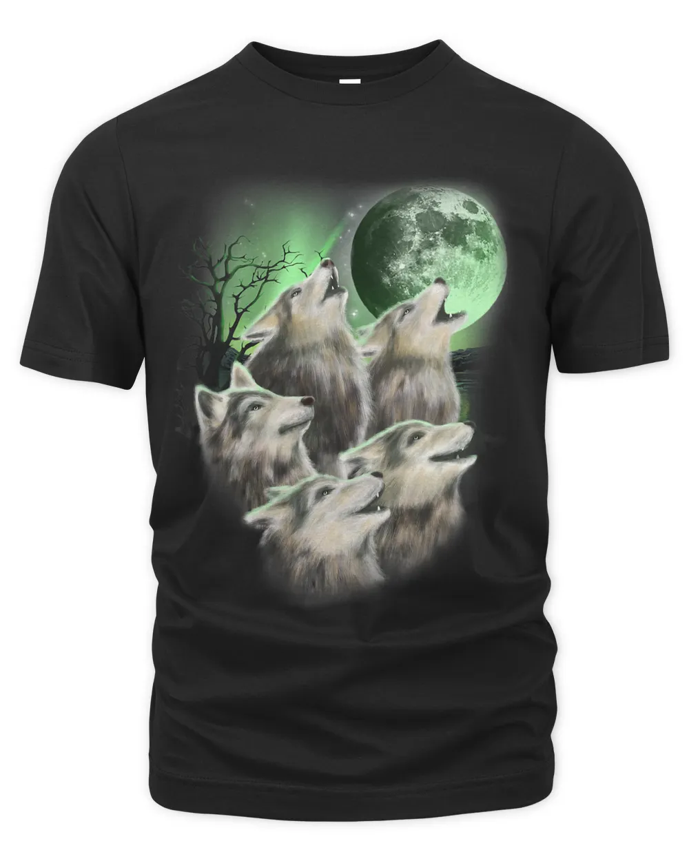 T Shirt Wolves Howling Under Northern Lights Aurora Moon