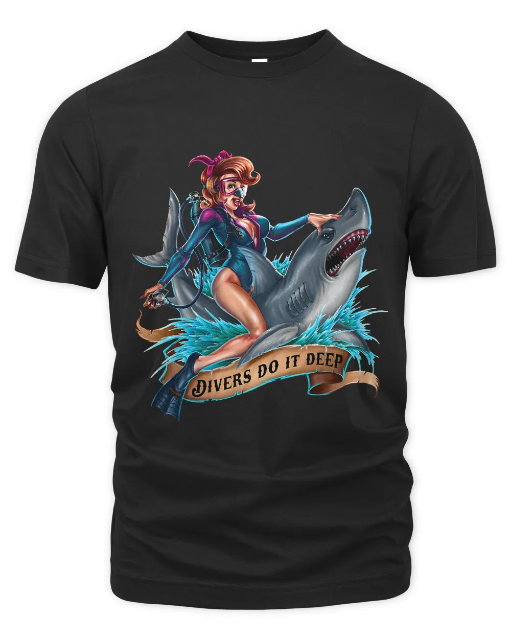 Divers do it deep pin up riding a shark 3 Unisex Premium T-Shirt black s