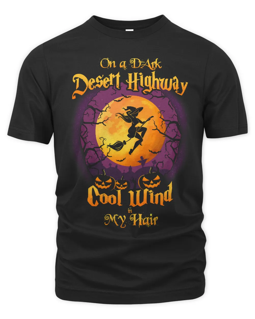 Halloween On A Dark Desert Highway Funny Witch And Broom 4 Pumpkin