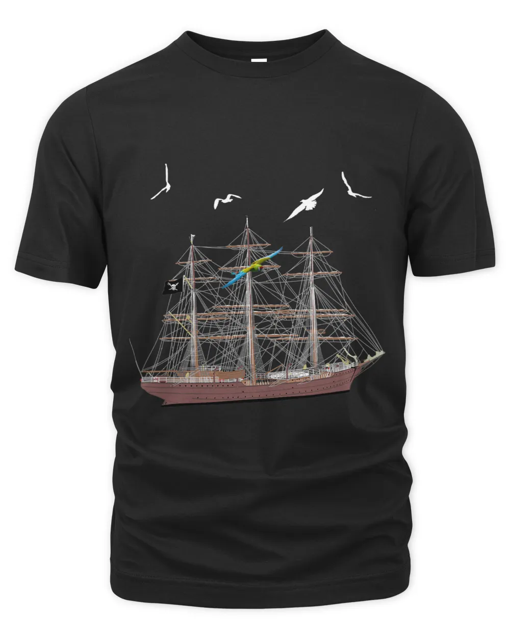 Sailing ship Full ship Pirate ship Macaw parrot Seagulls