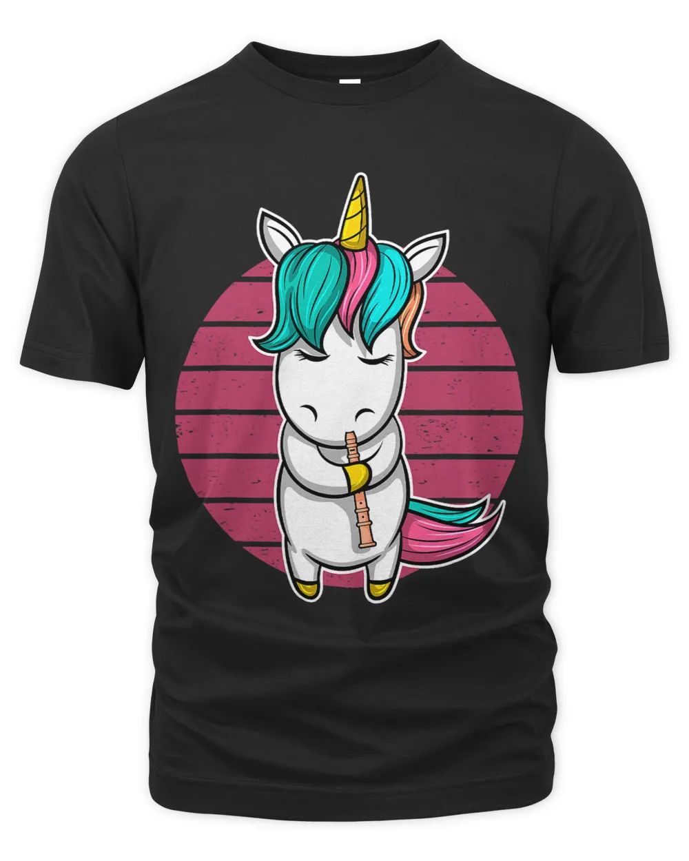 Girl Flute Player Flutist I Cute Unicorn With Flute Unisex Premium T-Shirt black s