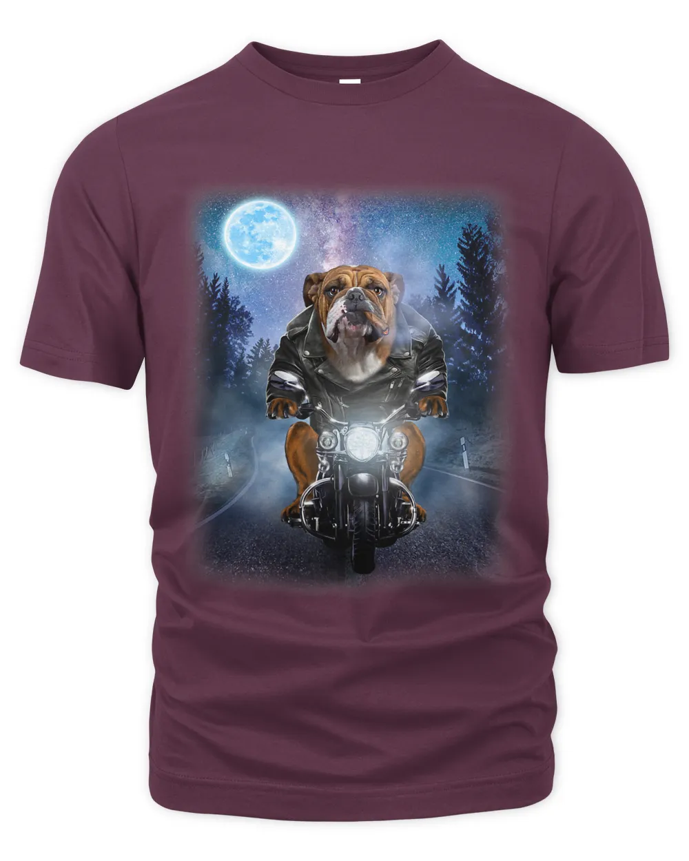 English Bulldog Riding Motorcycle Icy Moon Biker Dog