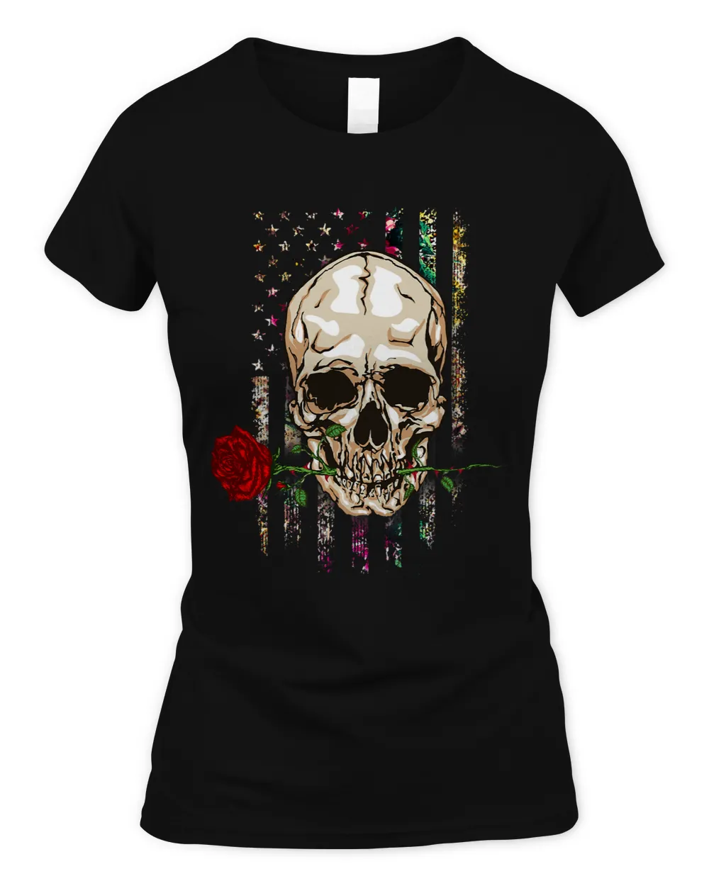 Skull rose american Skull bite a rose american flag