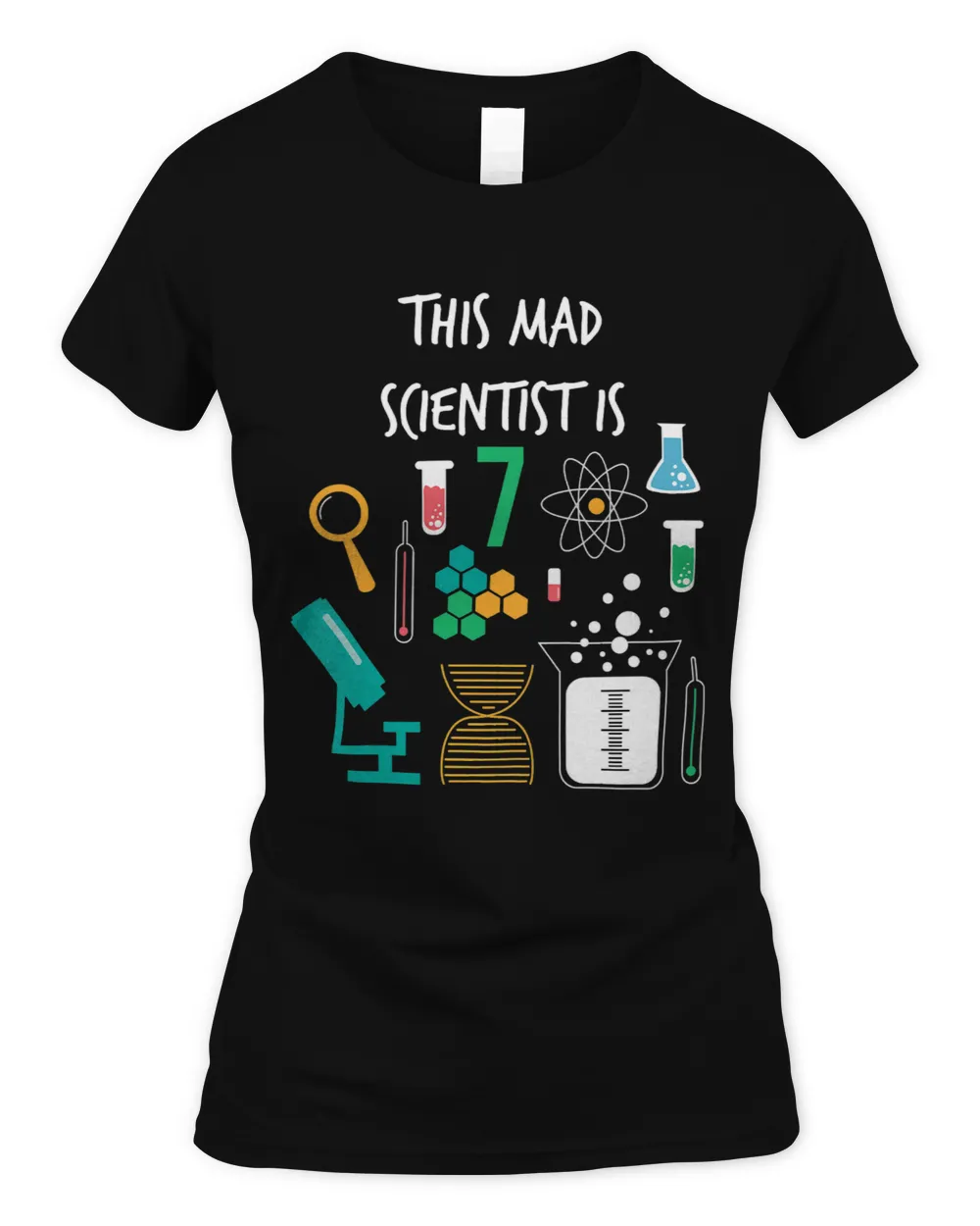 Kids Mad Scientist Is 7 Years Old Funny Science Birthday T Shirt