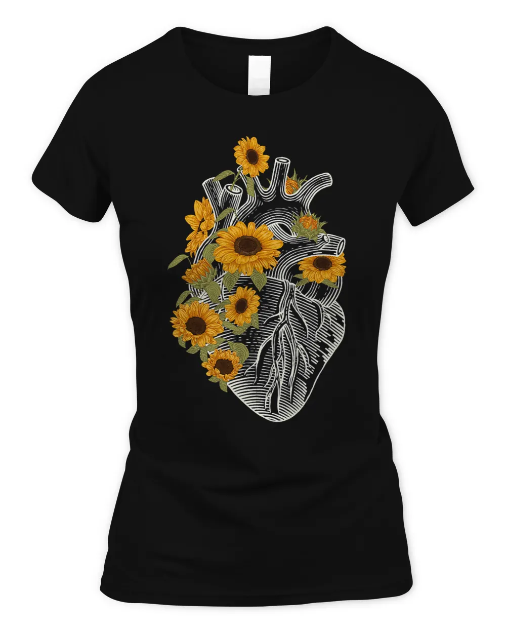 Anatomical Heart With Sunflower Floral Heart Flowers