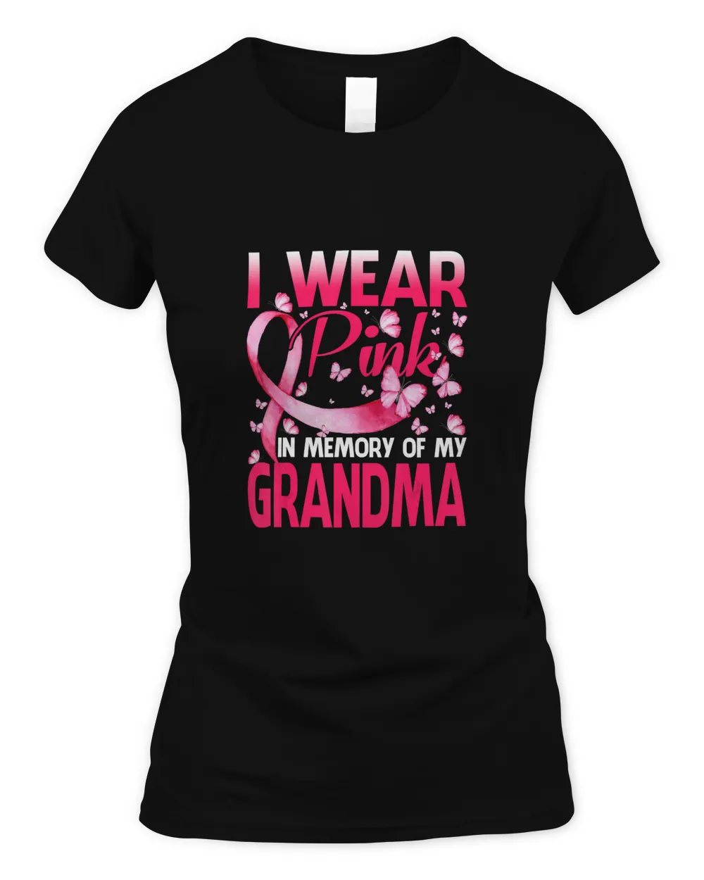 I Wear Pink In Memory Of My Grandma Butterfly Breast Cancer T-Shirt