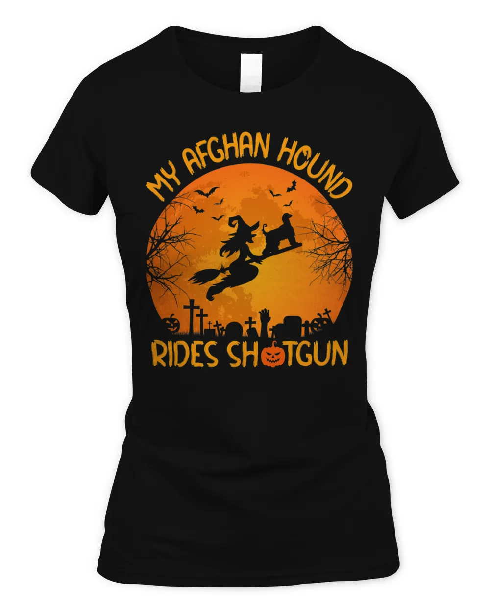 Funny My Afghan Hound Rides Shotgun Witch Halloween T-Shirt