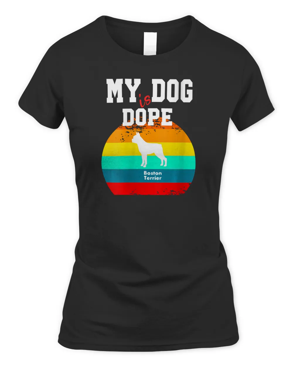 Womens Dope Dog White Silohouette Sunset Boston Terrier V-Neck T-Shirt