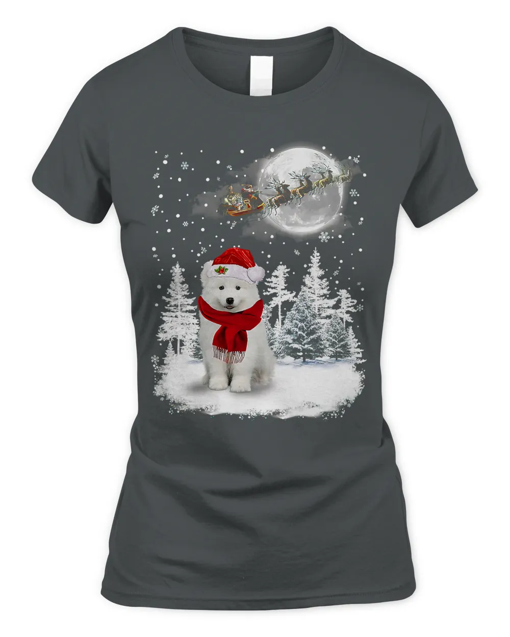 Samoyed On Snow Christmas Moon Lighting Santa Hat17