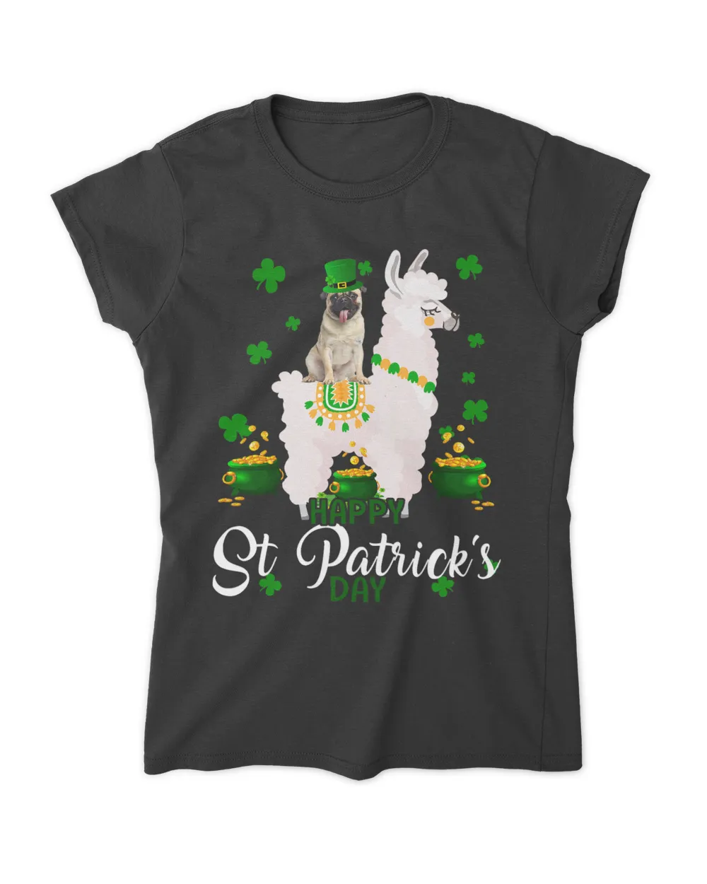 Happy St. Patrick Day Funny Leprechaun Pug Riding Llama