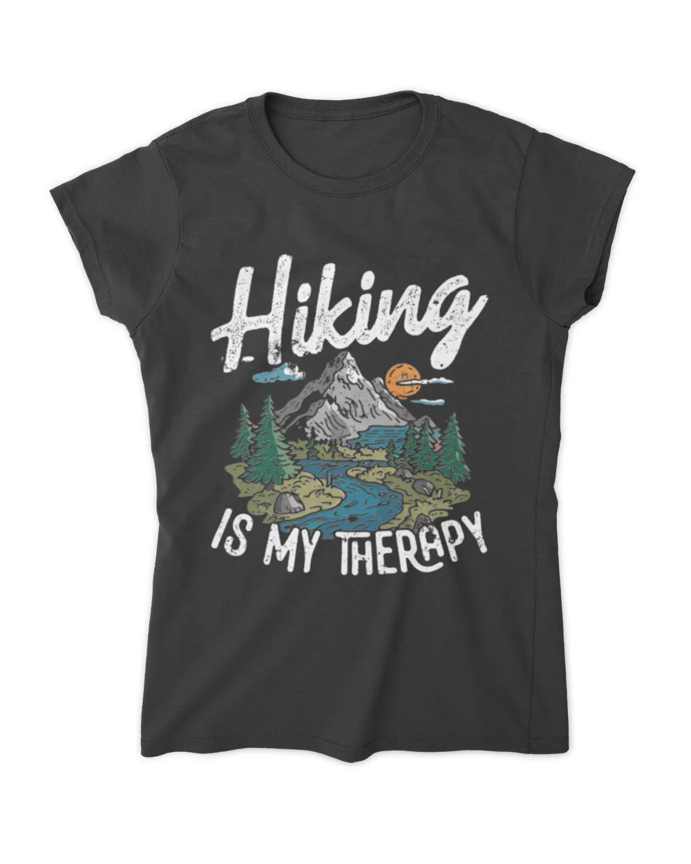 Funny Camping Gift - Hiking Is My Therapy - Mountain View Retro Design Classic T-Shirt