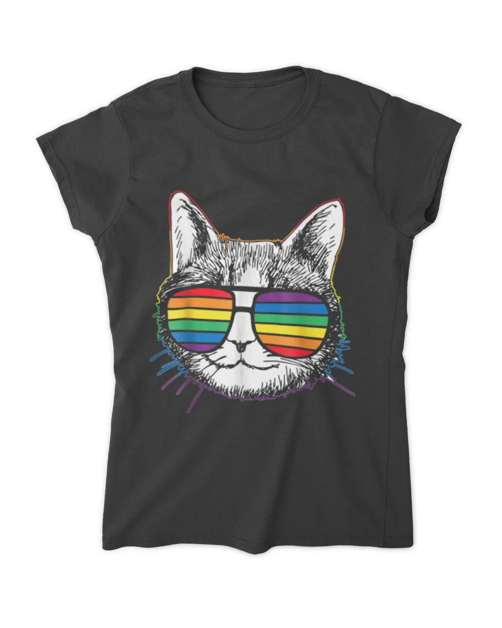 LGBTQ Purride Ally Gay Pride Rainbow Flag Cat Kitten Lover T-Shirt tee