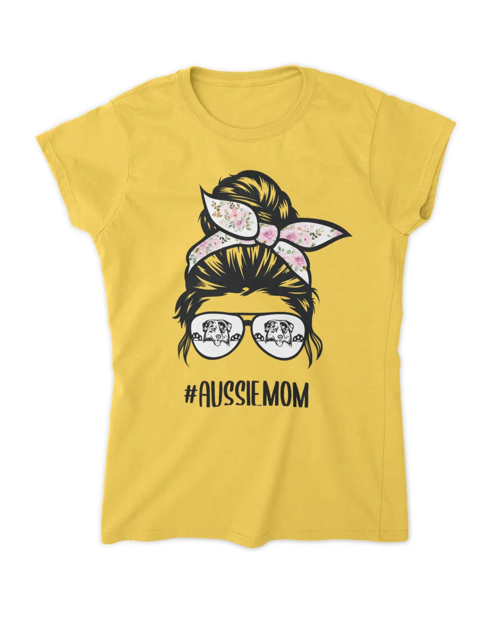 Aussie Mom Messy Bun hair glasses T-Shirt