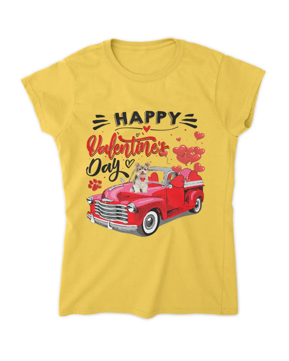 Yorkshire Terrier Red Truck Happy Valentines Day Valentine