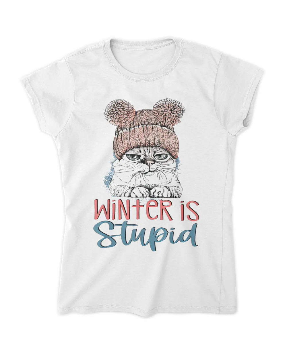 Winter is stupid - Cute grumpy cat wearing beanie QTCAT051222A28