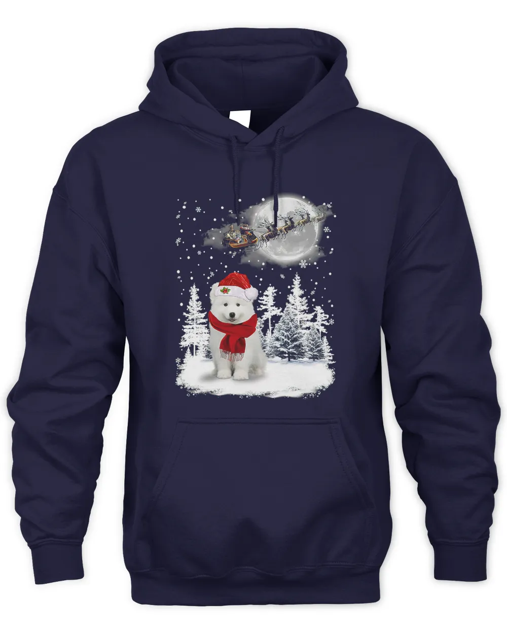 Samoyed On Snow Christmas Moon Lighting Santa Hat17