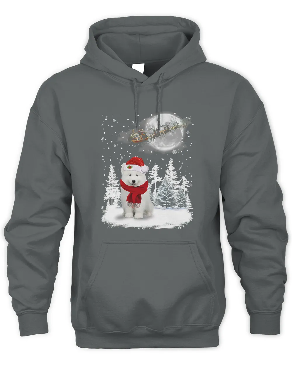 Samoyed On Snow Christmas Moon Lighting Santa Hat17