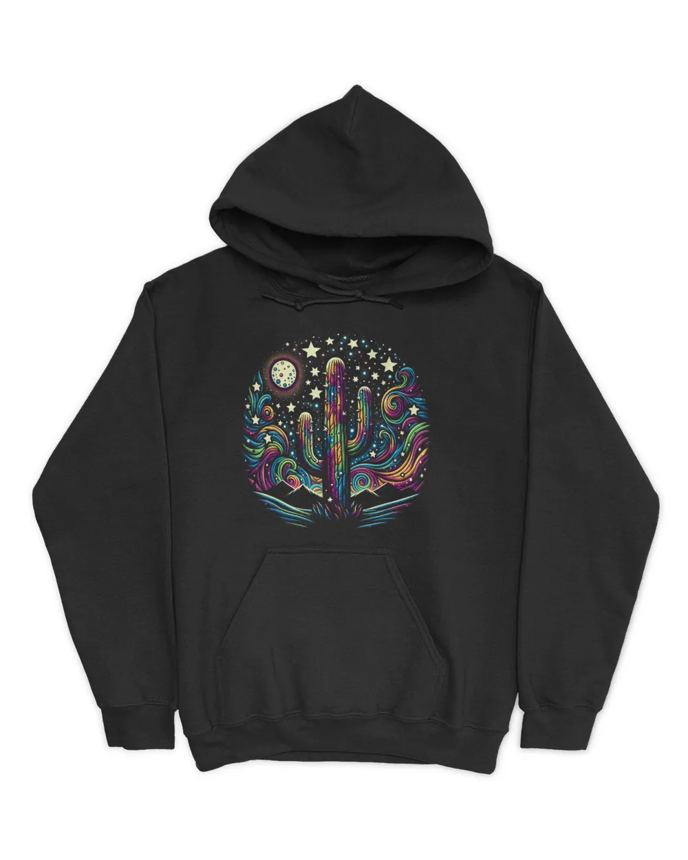 Psychedelic Starry Night Cactus Tee - Cosmic Deser