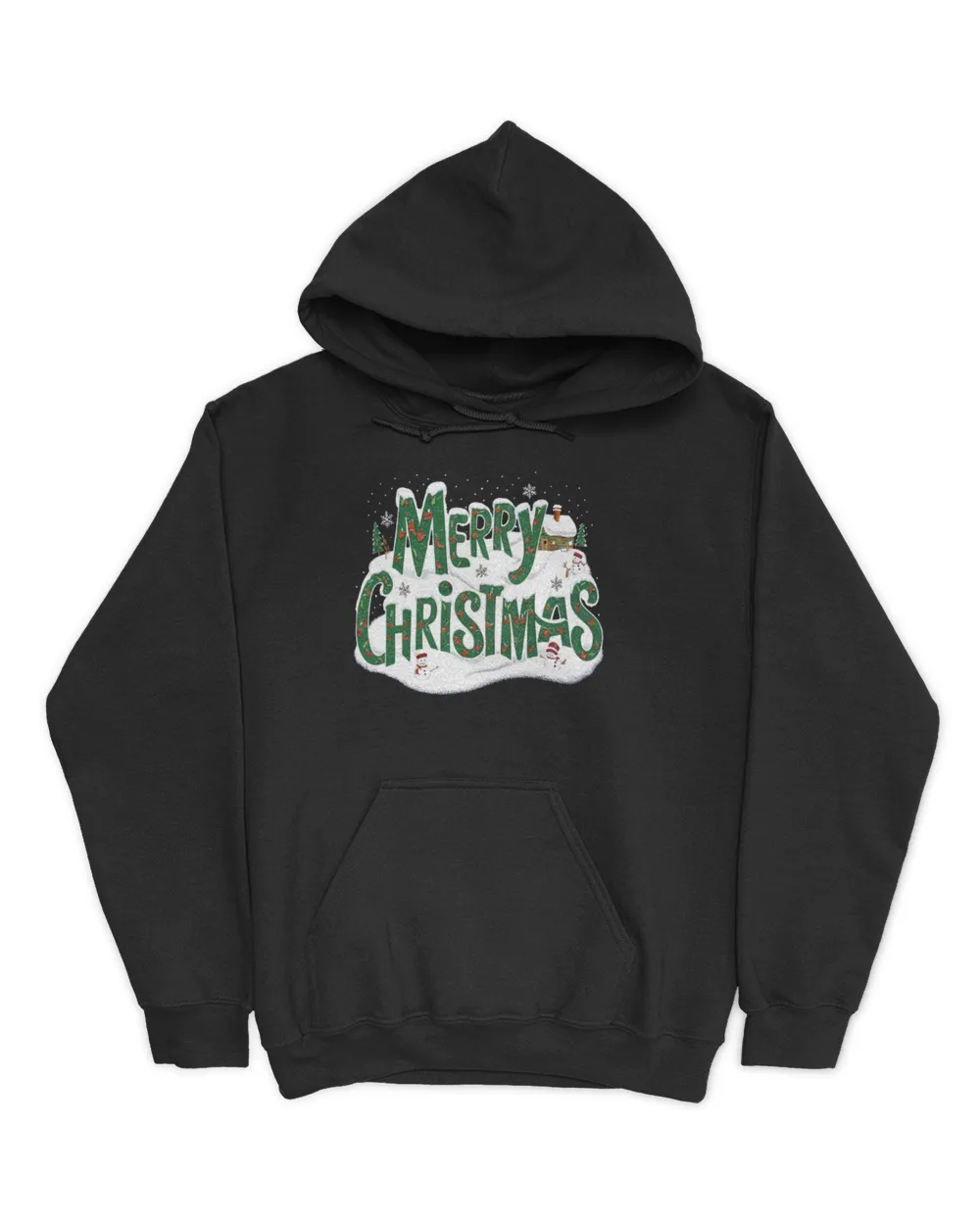 Merry Christmas  Festive Snowy Cottage Shirt, Holiday Cheer Design Unisex Hoodie black s