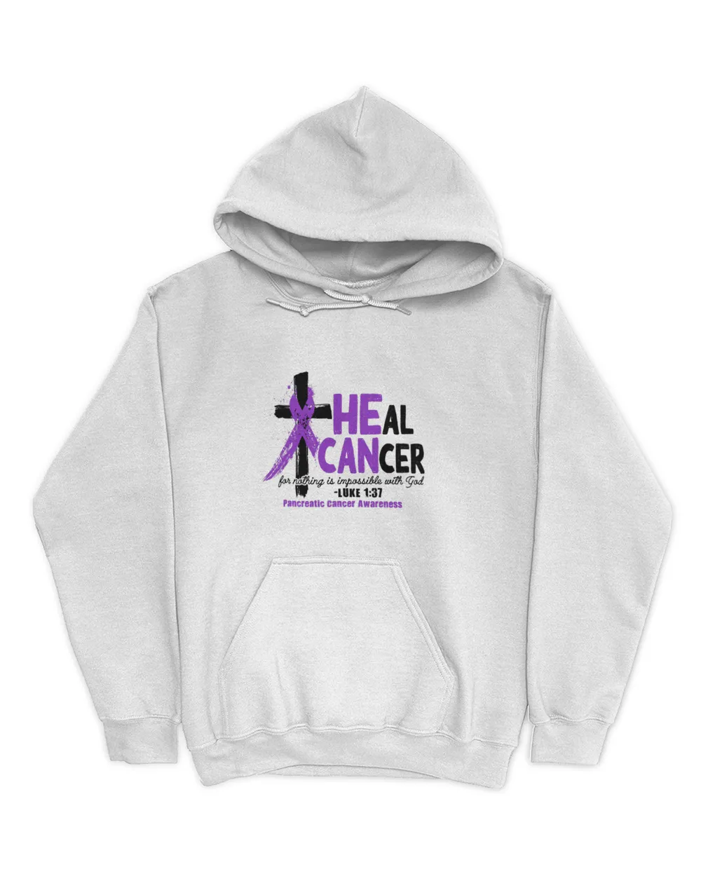 Christian Cross Pancreatic Cancer Awareness Purple Ribbon Unisex Hoodie white s