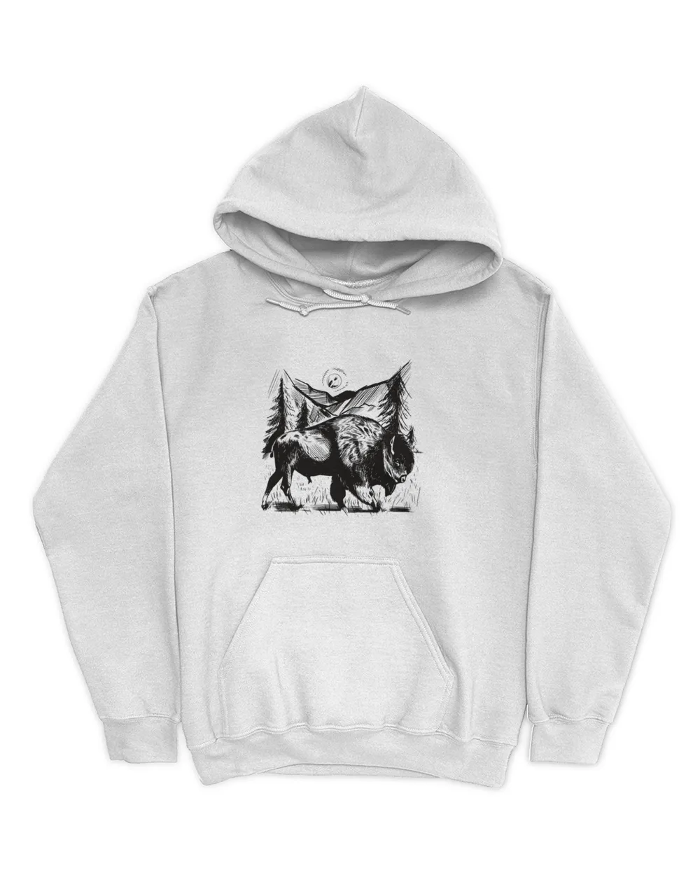 Bison art animal dashed black and white forest